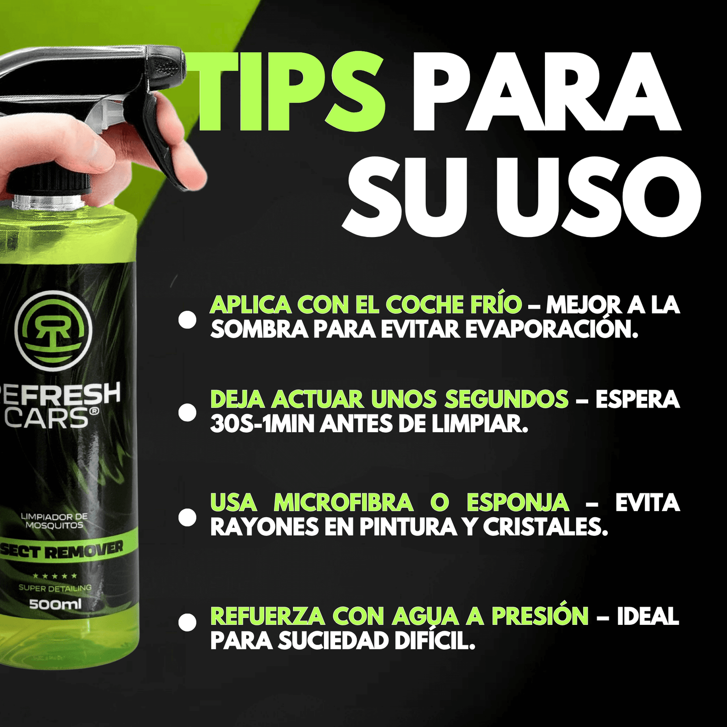 Tips for using Refresh Cars insect remover spray for effective cleaning and protecting car paint.
