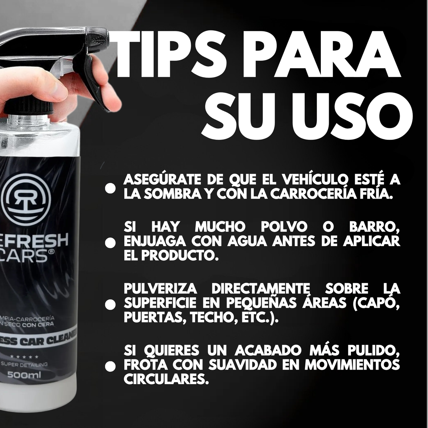Tips para usar el Limpiador de Carrocerías con Cera Refresh Cars y dejar la pintura como nueva.