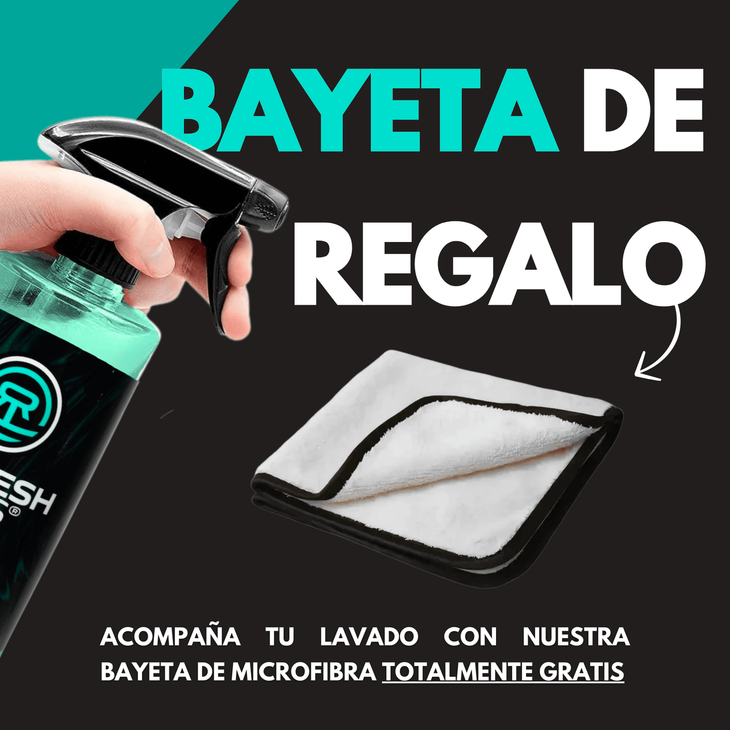 Bayeta de microfibra gratis para acompañar tu lavado con productos de Refresh Cars.