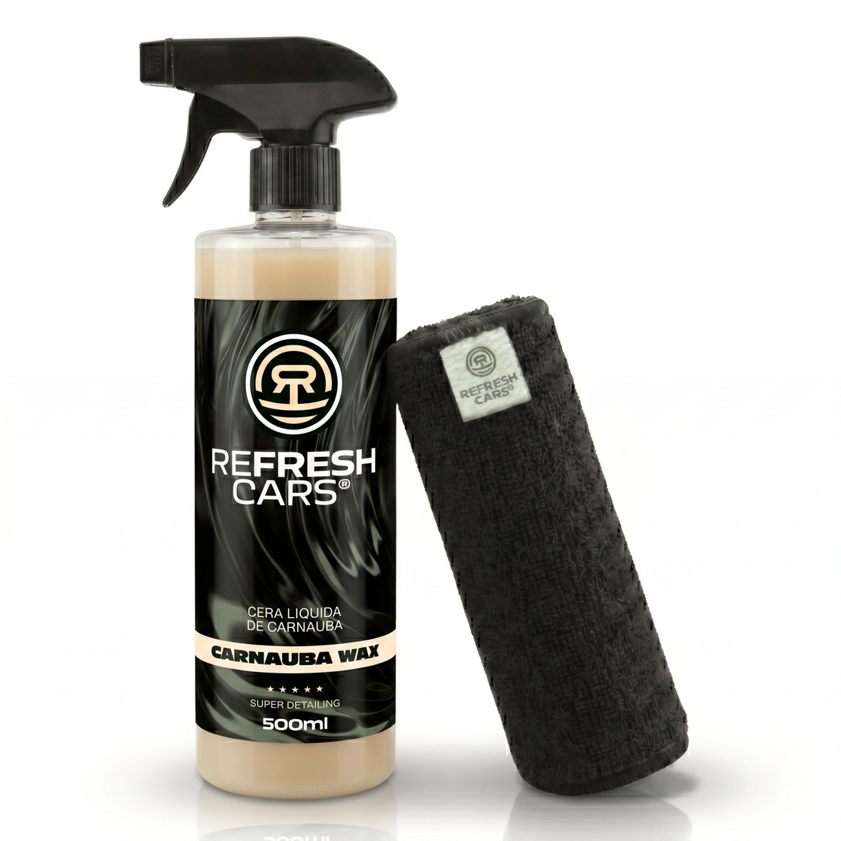 Cera líquida de carnauba en spray Refresh Cars 500ml con paño de microfibra incluido