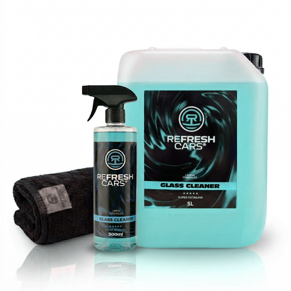 Limpiacristales Refresh Cars Glass Cleaner en spray 500ml y garrafa 5L con bayeta de microfibra