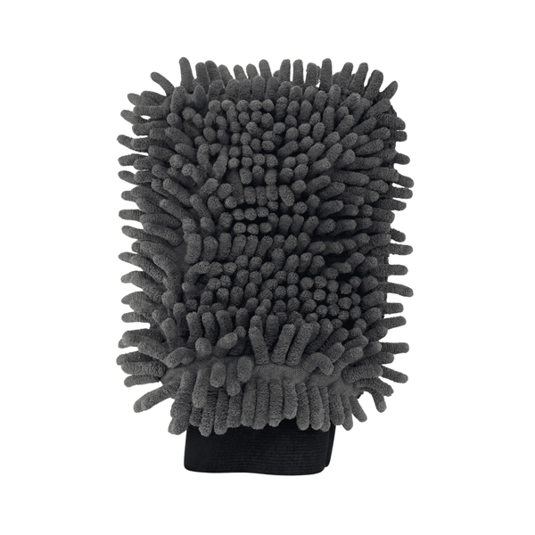 Guante de lavado de microfibra Refresh Cars gris, lado chenille de fibras largas, sobre fondo blanco