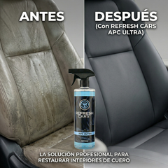 Avant et après : nettoyant APC Ultra Refresh Cars restaurant un siège en cuir de voiture