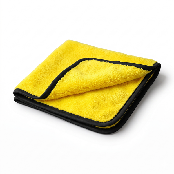 Bayeta de microfibra 600g Refresh Cars amarilla de doble cara con ribete negro para secar el coche